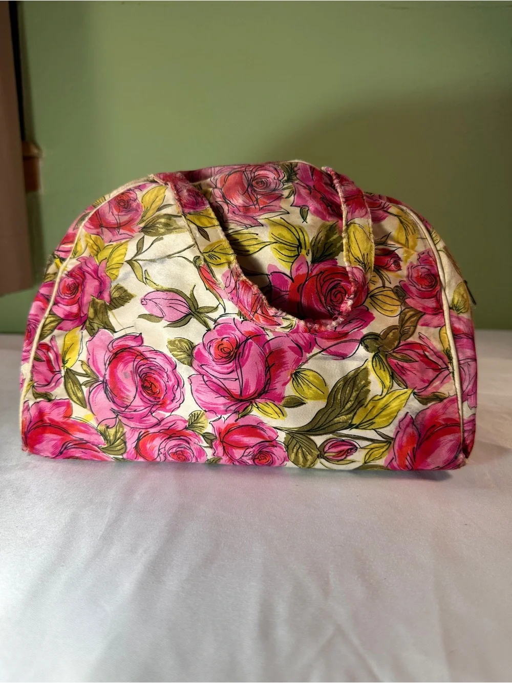 Vtg 50s 60s Celebrity Inc NY Pink Floral Cosmetic Bag Canvas Coquette
